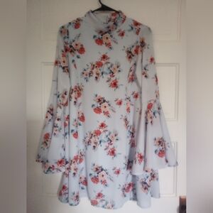 Lulu's Light Blue Floral Bell-Sleeve Dress